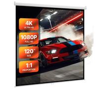 VEVOR Écran de Projection Manuel 3048 mm 1:1 4K 1080 HD, Toile de Vidéoprojecteur Murale, Rétractable avec Câble de Traction, Angle de Vision Étendu, pour Cinéma Domicile, Bureau, Classe de Classe