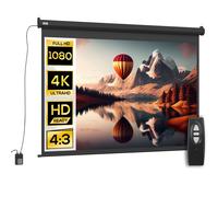 HOMCOM Écran vidéoprojecteur 84 Pouces, 4:3 4K HD écran de Projection motorisé et électrique, écran de Projection TV et Home cinéma, Montage Mural ou Plafond, Panneau de Commande et télécommande