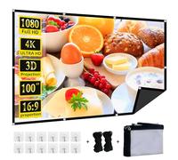 Écran de projection pliable de 254 cm, XINLEMY 4K 16:9, anti-plis, portable, lavable, absorbe la lumière, pour cinéma maison, jardin, intérieur et extérieur camping
