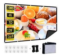 Écran de projection pliable de 304,8 cm, XINLEMY 4K 16:9, anti-plis, portable, lavable, absorbe la lumière, pour cinéma maison, jardin, intérieur et extérieur, camping