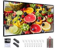 Écran de projection portable pour extérieur et intérieur, 4K 16:9 HD, pliable, sans plis, gain 1.1, visualisation à 160°, support de projection avant et arrière avec 16 crochets adhésifs et 8 crochets