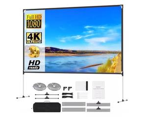 Écran Home Cinéma Écran Portable de Projection extérieure avec support 100 pouces for projecteur 16:9 4K, rideau films gonflable sac transport