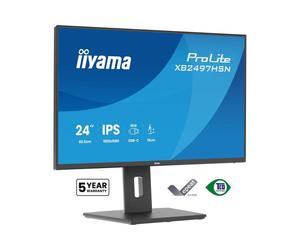 Ecran IIYAMA 24'' Ultra mince Noir IPS 1920x1080 100Hz 1ms 350cd/m² HDMI DP USB-C dock USB-C 4xUSB Haut-parleurs 15cm pied réglable + Pivot TCO