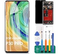Écran LCD de rechange OLED pour Huawei P30 Pro VOG-L29 VOG-L09 VOG-AL00 avec cadre (noir, avec empreintes digitales, écran incurvé)
