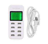 Écran LCD intelligent à 8 ports, chargeur USB Hub, Station d'extension d'alimentation, Dock blanc
