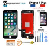ÉCRAN LCD IPHONE 7 PLUS NOIR AVEC VITRE TACTILE SUR CHASSIS + OUTILS + VERRE TREMPE
