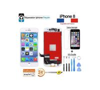 ÉCRAN LCD IPHONE 8 BLANC AVEC VITRE TACTILE SUR CHASSIS + OUTILS + VERRE TREMPE