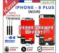 ECRAN LCD + VITRE TACTILE SUR CHASSIS IPHONE 8 PLUS NOIR + OUTILS