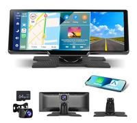Écran Portable sans Fil 10.26" CarPlay Voiture avec 2,5K Dashcam & 1080P Caméra de Recul, Ecran Carplay MirrorLink, Navigation GPS, Siri G00gle Assistant Vocal, Bluetooth, FM, Aux, 64G TF Carte