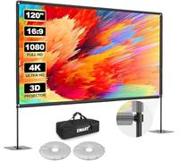 Écran Projection sur Pied 120 Pouces, EMART Ecran Projecteur 16:9 HD 4K | Projector Screen, Portable, Intérieur, Transport, Base Robuste, Jardin, Fêtes, Home Cinéma