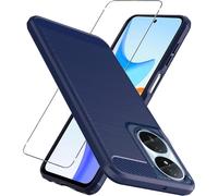 Écran Protecteur En Verre Trempé Et Coque En Fibre De Carbone Pour Honor X7b 4g ¿ Anti-Choc, Ultra Fin, Sensibilité Tactile, Transparence Haute Clarté, Bleu
