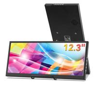 Écran secondaire de 12,3", barre étirée IPS LCD, affichage de voyage 1920 x 720 HDMI USB, mini moniteur portable en métal pour ordinateur portable, Windows Aida64, GPU, CPU RAM, haut-parleur intégré