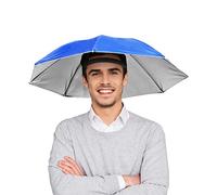 Écran Solaire Coupe-Vent Chapeau Parapluie 65cm Monté sur la Tête avec Bande Élastique - Mains Libres Pliant pour Adultes et Enfants (Bleu)