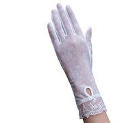 Écran Solaire Gants Gants Courte Femmes Young Styles Antidérapants D'Été En Mousseline De Soie Glace Soie Écran Tactile Mitaines En Dentelle Gants (Color : 6A-White, Size : One Size)
