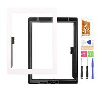 Écran tactile de rechange pour iPad 3 3ème génération A1416 A1403 A1430 avec verre trempé + outils + bouton Home (écran LCD non inclus) (blanc)