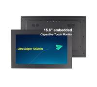 Écran tactile industriel 15,6 pouces 1 920 x 1080 1000 lentes, interface HDMI/VGA, haut-parleurs intégrés, écran tactile capacitif lumière du soleil avec cadre en métal et écran LCD (haute luminosité)