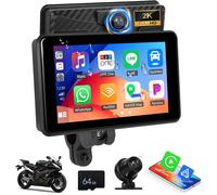 Écran Tactile Sans Fil Carplay & Android Auto Pour Moto, 5"" Ips Écran Tactile, Ip68 Étanche, Écran Portable Avec Bluetooth, Dvr, Caméra Frontale 2K, Eq, Carte Tf 64G, Caméra Arriè[VIT695288]