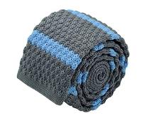 Ecravate - Cravate tricot homme. Gris à rayures ciel. Grosse maille