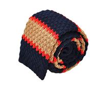 Ecravate - Cravate Tricot Marine et Beige à rayures rouges. Bout carré.