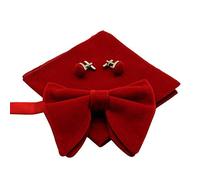 Ecravate Ensemble Noeud Papillon, Pochette et Boutons de Manchette Homme, Velours, Surdimensionné, Uni, 12x11cm et 24x24cm, Rouge Foncé