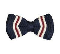 Ecravate - Noeud papillon en tricot. Noué. Bleu marine à rayures beige et bordeaux