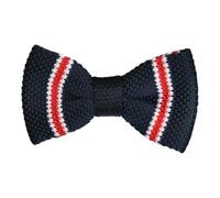 Ecravate - Noeud papillon en tricot. Noué. Bleu marine à rayures blanche et rouge