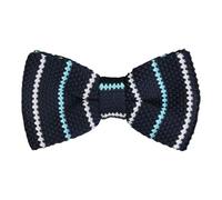 Ecravate - Noeud papillon en tricot. Noué. Bleu marine à rayures blanche et turquoise