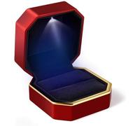 Ecrin Bague Boîte à bijoux de luxe en velours et caoutchouc, 1 pièce, boîte à bagues, pendentif, collier, cadeaux, affichage avec lumière for demande en mariage, fiançailles, étui de mariage(Red)