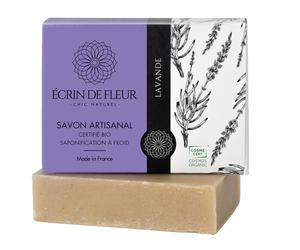 Écrin de Fleur - Savon à la Lavande pour Tous Types de Peau, Certifié COSMOS Organic & Nature et Progrès, Artisanal France, Huiles Essentielles Lavandin & Lavande Vraie, 90g
