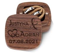 Écrin pour 2 bagues de fiançailles personnalisable en bois de noyer - Forme carrée - Couvercle magnétique