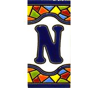 Écriteaux avec numéros et lettres. Carreaux de céramique polychromée, peints à la main dans technique corde sèche (cuerda seca) pour plaques avec numéros, noms, directions et signalisation. Un texte personnalisable. Dessin MOSAICO MINI 7,3 cm x 3,5 cm. (LETTRE "N")