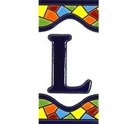 Écriteaux avec numéros et lettres. Carreaux de céramique polychromée, peints à la main dans technique corde sèche (cuerda seca) pour plaques avec numéros, noms, directions et signalisation. Un texte personnalisable. Dessin MOSAICO MEDIANO 10,9 cm x 5,4 cm. (LETTRE "L")