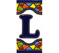 Écriteaux avec numéros et lettres. Carreaux de céramique polychromée, peints à la main dans technique corde sèche (cuerda seca) pour plaques avec numéros, noms, directions et signalisation. Un texte personnalisable. Dessin MOSAICO MINI 7,3 cm x 3,5 cm. (LETTRE "L")
