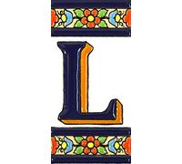 Écriteaux avec numéros et lettres. Carreaux de céramique polychromée, peints à la main dans technique corde sèche (cuerda seca) pour plaques avec numéros, noms, directions et signalisation. Texte personnalisable. Dessin FLORES MEDIANO 10,9 cm x 5,4 cm. (LETTRE "L")