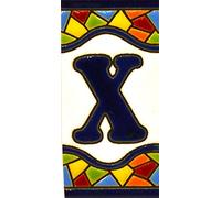 Écriteaux avec numéros et lettres. Carreaux de céramique polychromée, peints à la main dans technique corde sèche (cuerda seca) pour plaques avec numéros, noms, directions et signalisation. Un texte personnalisable. Dessin MOSAICO MINI 7,3 cm x 3,5 cm. (LETTRE "X")