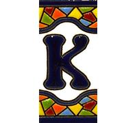 Écriteaux avec numéros et lettres. Carreaux de céramique polychromée, peints à la main dans technique corde sèche (cuerda seca) pour plaques avec numéros, noms, directions et signalisation. Un texte personnalisable. Dessin MOSAICO MINI 7,3 cm x 3,5 cm.. (LETTRE "K")