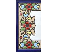 Écriteaux numéros et lettres. Carreaux céramique peints à la main avec technique corde sèche (cuerda seca). Noms, directions et signalisation. Dessin FLORES MINI 7,3 cm x 3,5 cm. (MARGE "BORDURE")