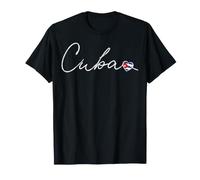 Écriture Cursive Blanche cubaine avec cœur Drapeau cubain Patriotique T-Shirt