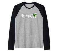 Écriture Cursive du Brésil avec cœur Drapeau National Manche Raglan