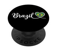 Écriture Cursive du Brésil avec cœur Drapeau National PopSockets PopGrip Adhésif