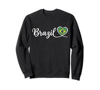 Écriture Cursive du Brésil avec cœur Drapeau National Sweatshirt