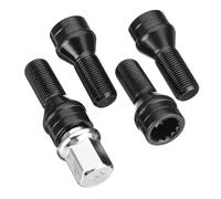 Ecrou Antivol,Goujon De Roue Lot de 4 boulons de verrouillage de roue M14 x 1,25 M12 x 1,5 en acier noir, écrou de boulon de roue, clé 36136776076, convient for BMW MINI R50 2/4/5/6/7 Series X1 X3(M14