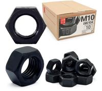 Écrou hexagonal M10, 10 Pièces, acier noir classe 10 DIN 934, filetage métrique standard, boulon 10 mm et tige filetée, fixation intérieure et extérieure