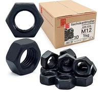 Écrou hexagonal M12, 1 Kg, acier noir classe 10 DIN 934 | filetage métrique standard, boulon et tige filetée, fixation intérieure et extérieure