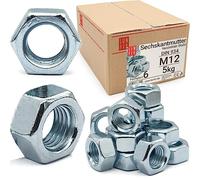 Écrou hexagonal M12, 5 Kg (env. 325 pcs), acier zingué DIN 934, filetage métrique standard, boulon 16 mm et tige filetée, fixation intérieure et extérieure, résistance 6