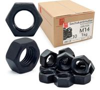 Écrou hexagonal M14, 1 Kg, acier noir classe 10 DIN 934, filetage métrique standard, boulon 14 mm et tige filetée, fixation intérieure et extérieure
