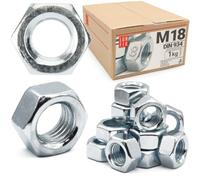 Écrou hexagonal M18, 1 Kg, acier zingué DIN 934, filetage métrique standard, boulon 18 mm et tige filetée, fixation intérieure et extérieure