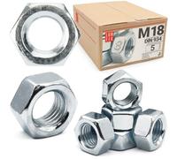 Écrou hexagonal M18, 5 Pièces, acier zingué DIN 934, filetage métrique standard, boulon 18 mm et tige filetée, fixation intérieure et extérieure résistance 8