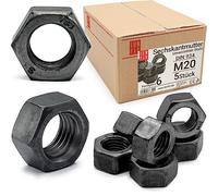 Écrou hexagonal M20, 5 Pièces, acier brut classe 6 DIN 934, filetage métrique standard, boulon 20 mm et tige filetée, fixation intérieure et extérieure