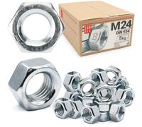 Écrou hexagonal M24-5 kg (environ 50 pièces) Résistance 8 acier galvanisé, filetage de régulation DIN 934 Écrous pour vis, écrou métrique pour boulons filetés, écrous hexagonaux pour tiges filetées